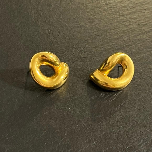 Maxine Denker Gold Tone Marked Statement Post Earrings - Picture 7 of 8